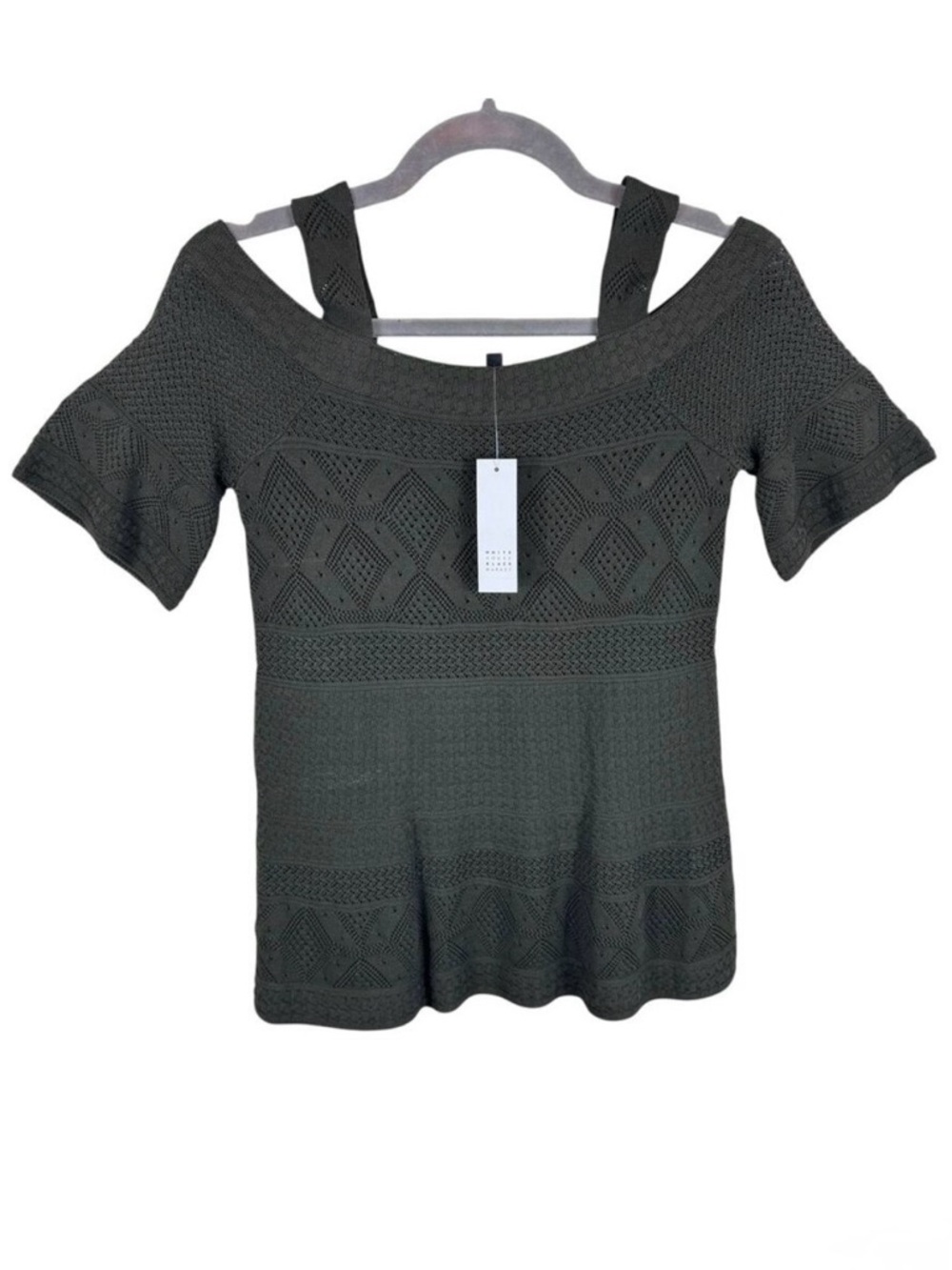 White House Black Market NWT Green Knit Cold Shoulder Short Sleeve Sweater Sz XS